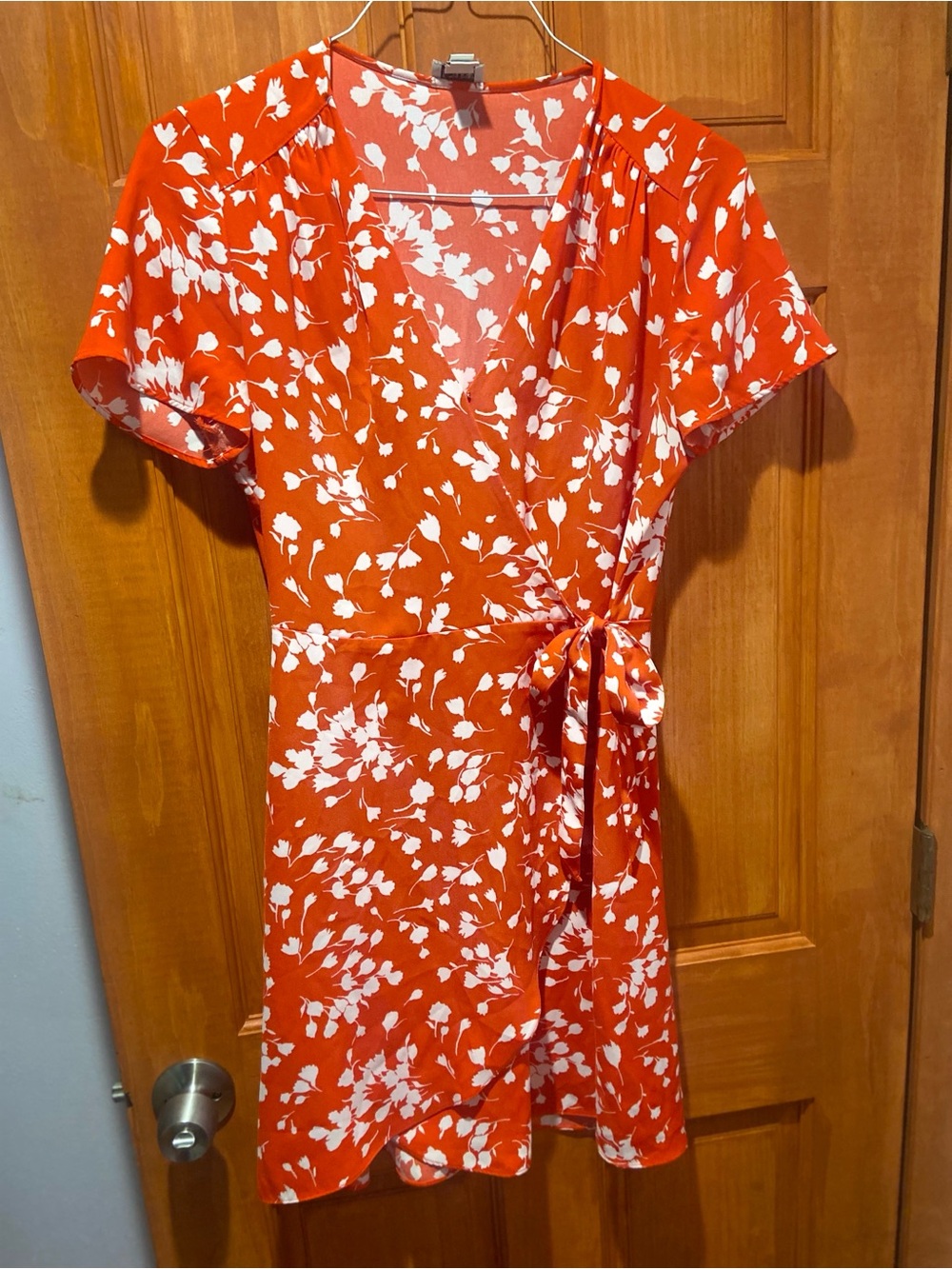 J. Crew Red and White Floral Wrap Mini Dress